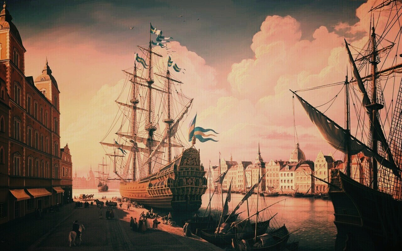 Парусник на набережной обои