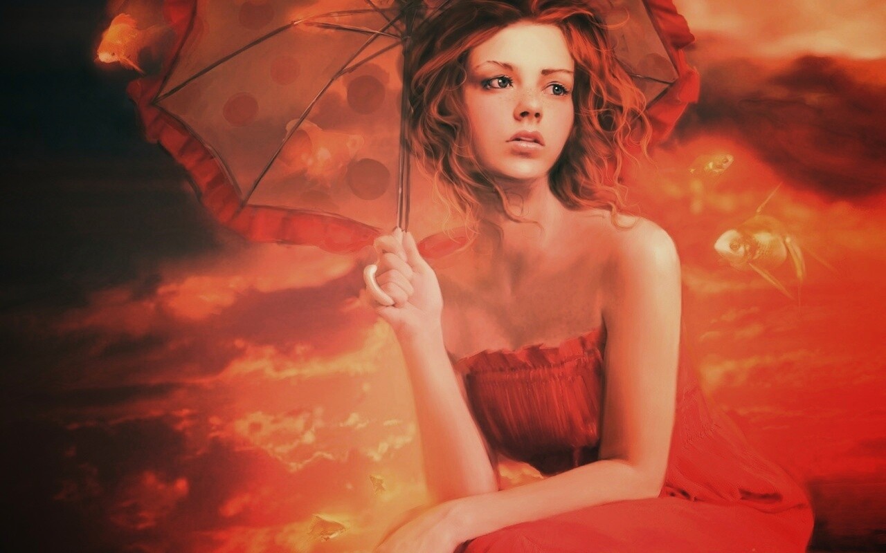 Девушка с зонтиком обои