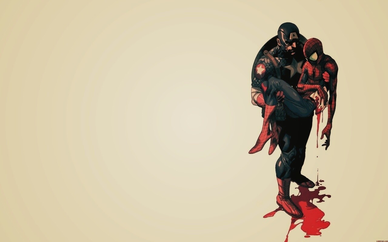 Капитан Америка и раненный Человек-паук обои