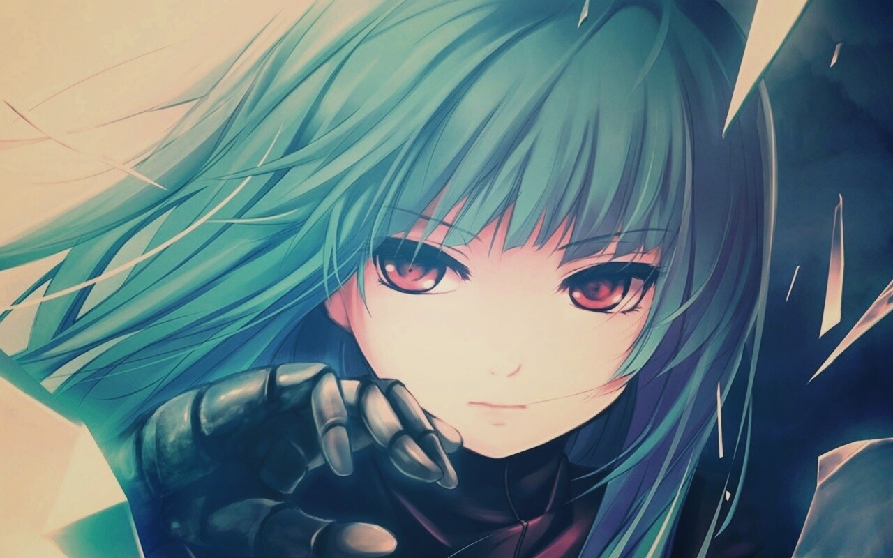 Аниме девушка с голубыми волосами обои