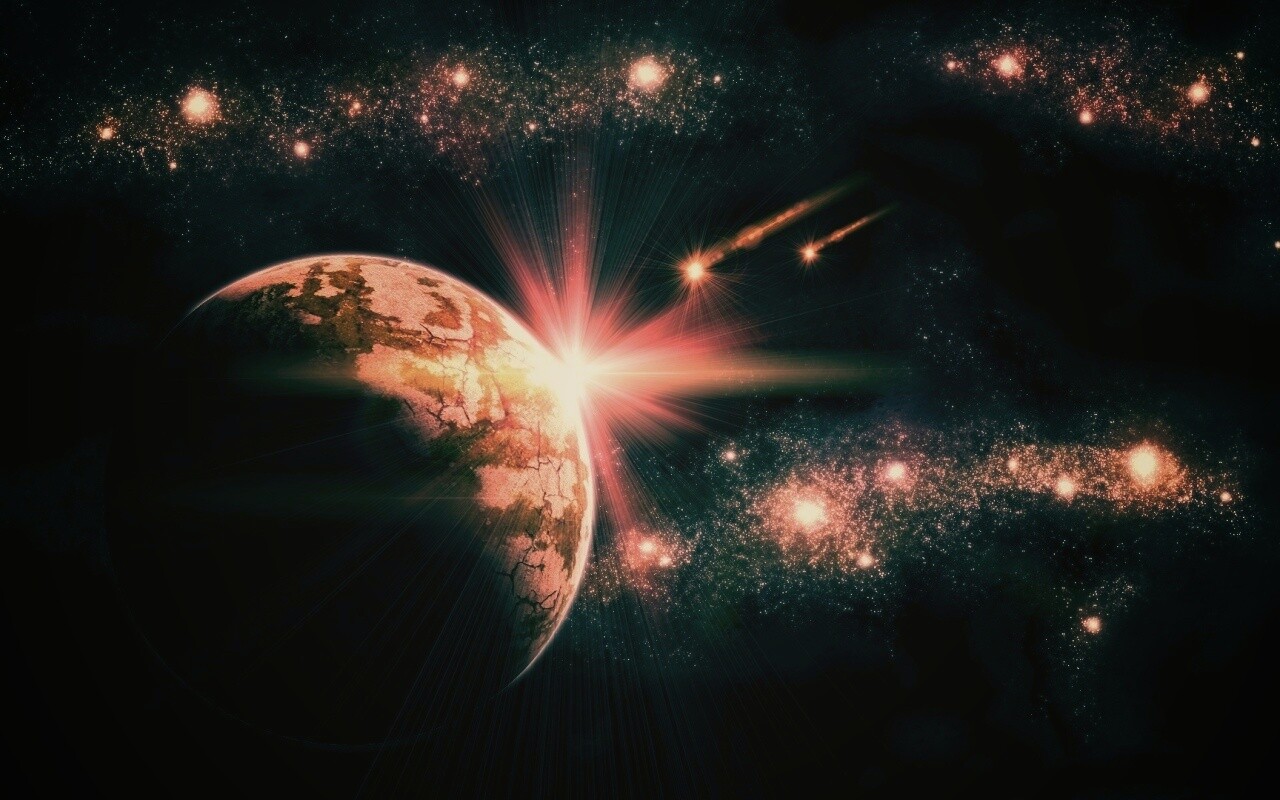 Кометы пролетают вблизи планеты обои