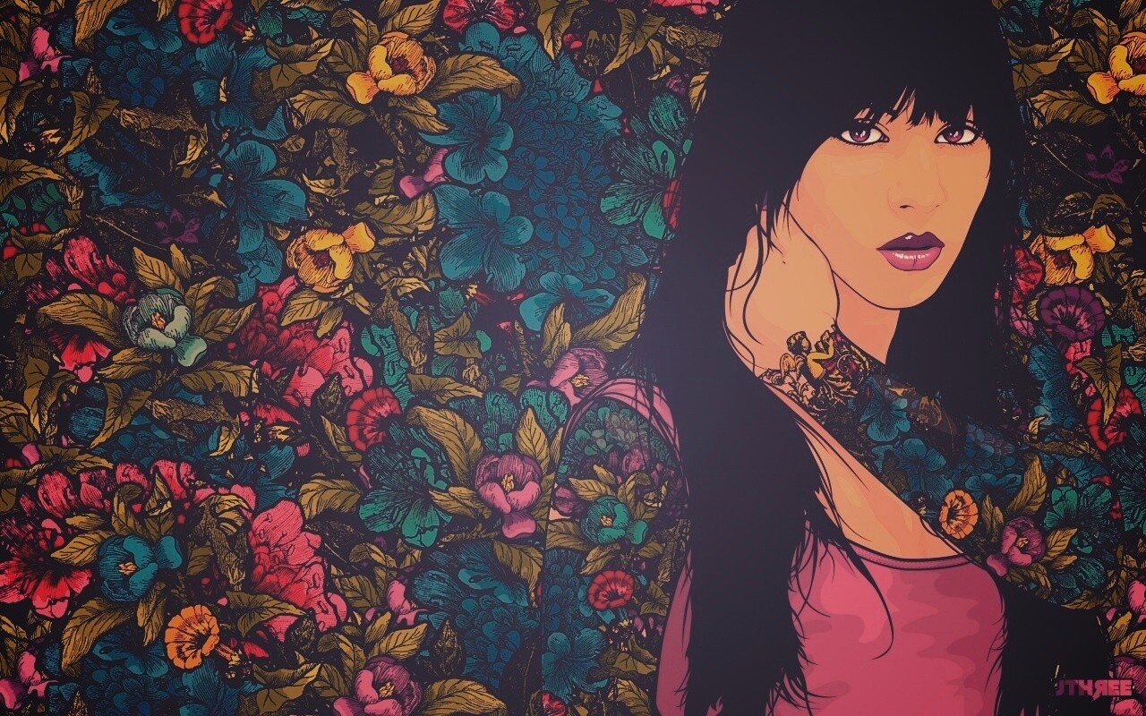 Девушка с цветочной тату обои