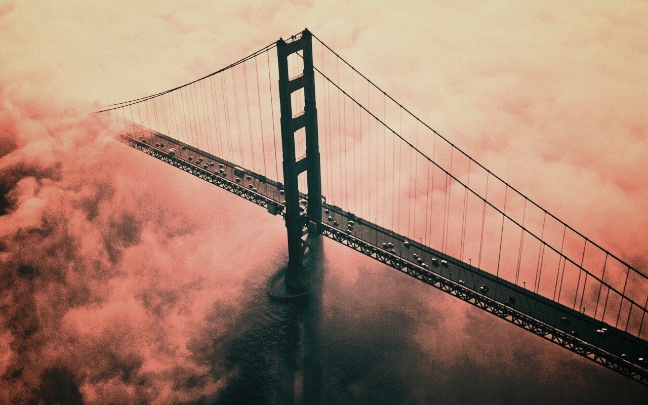 Мост Золотые ворота утопает в тумане обои