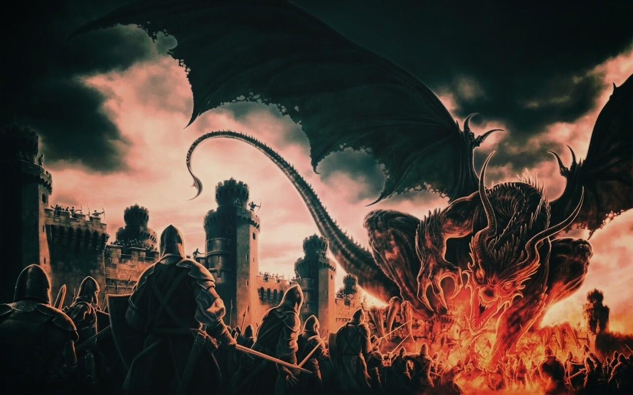 Дракон нападает на замок обои