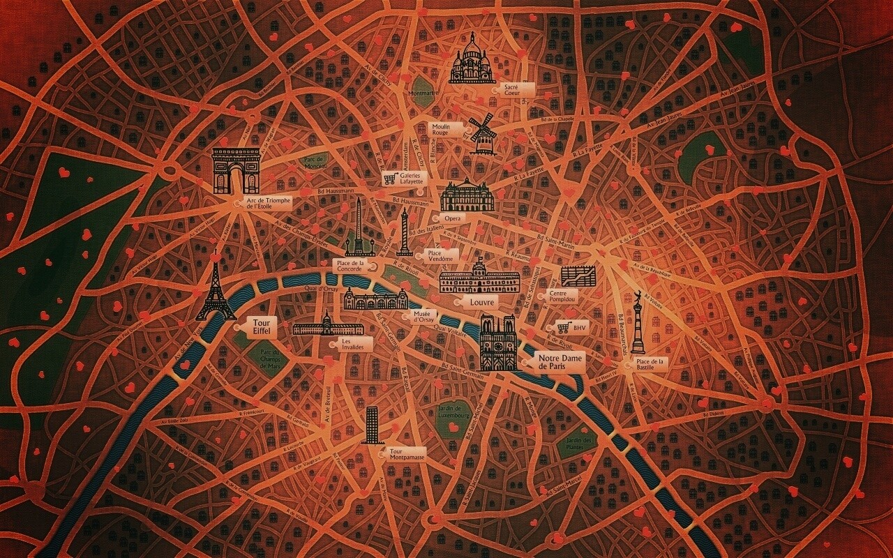 Карта Парижа обои