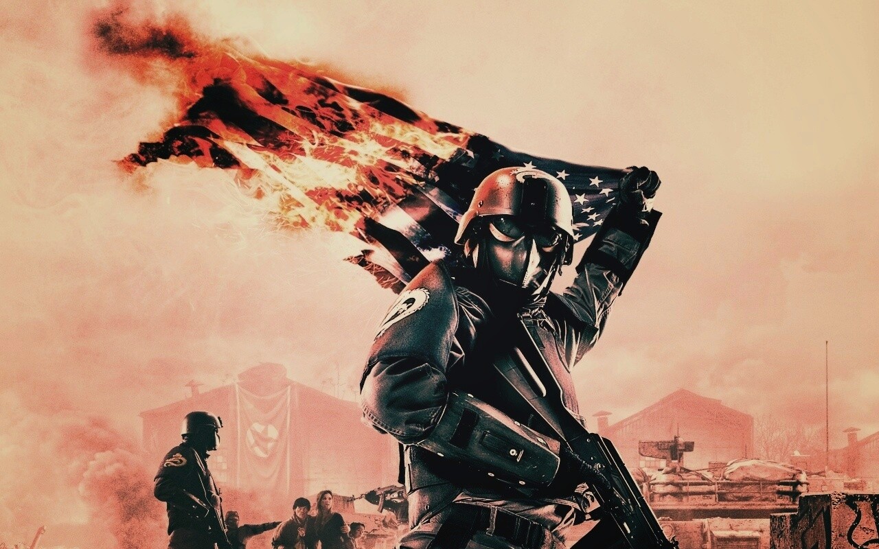 Солдат сжигает американский флаг обои