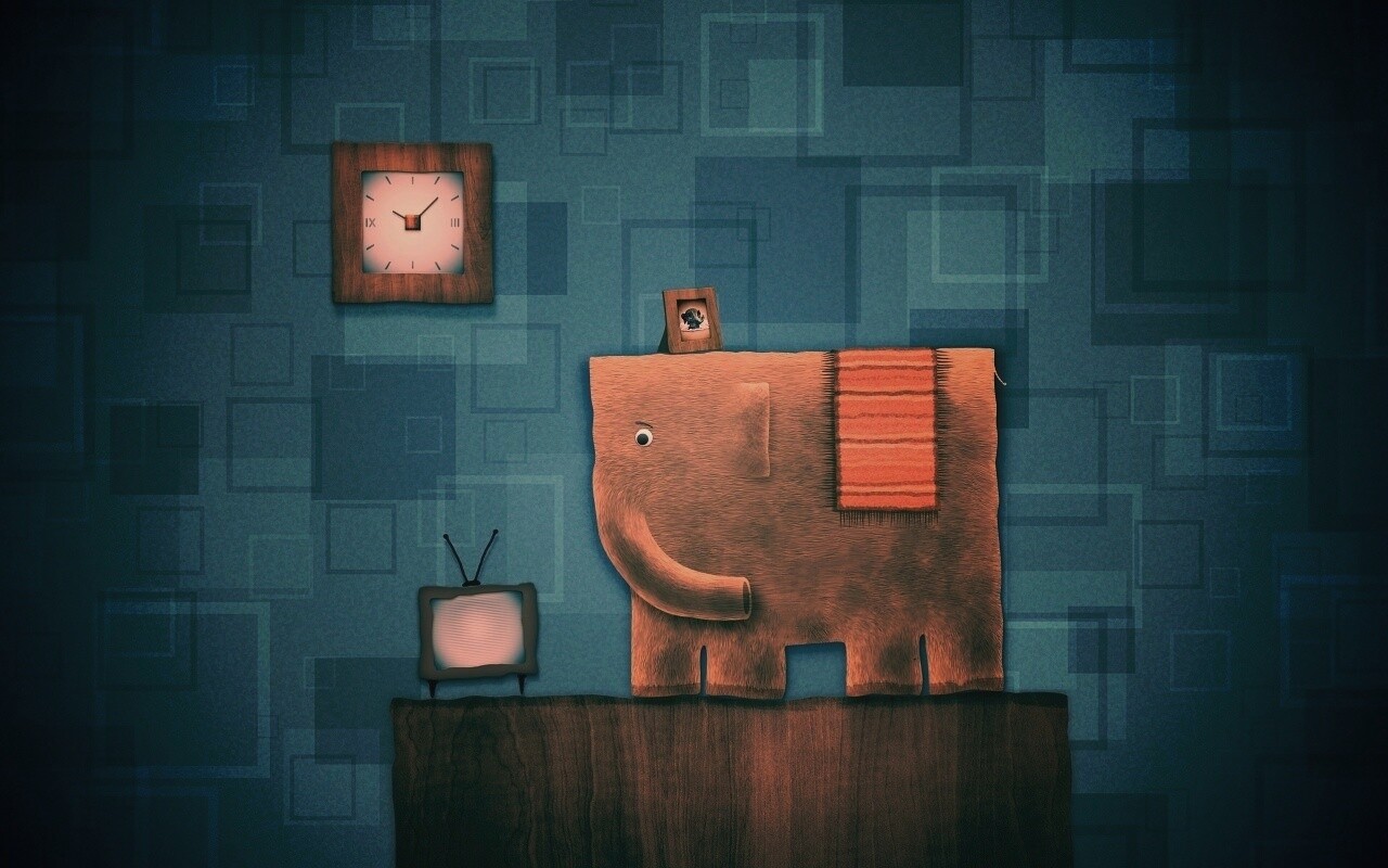 Слон, часы и телевизор обои