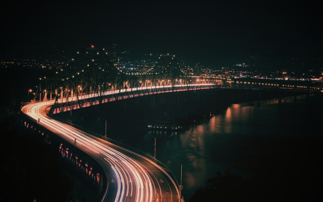 Вид на мост ночью обои