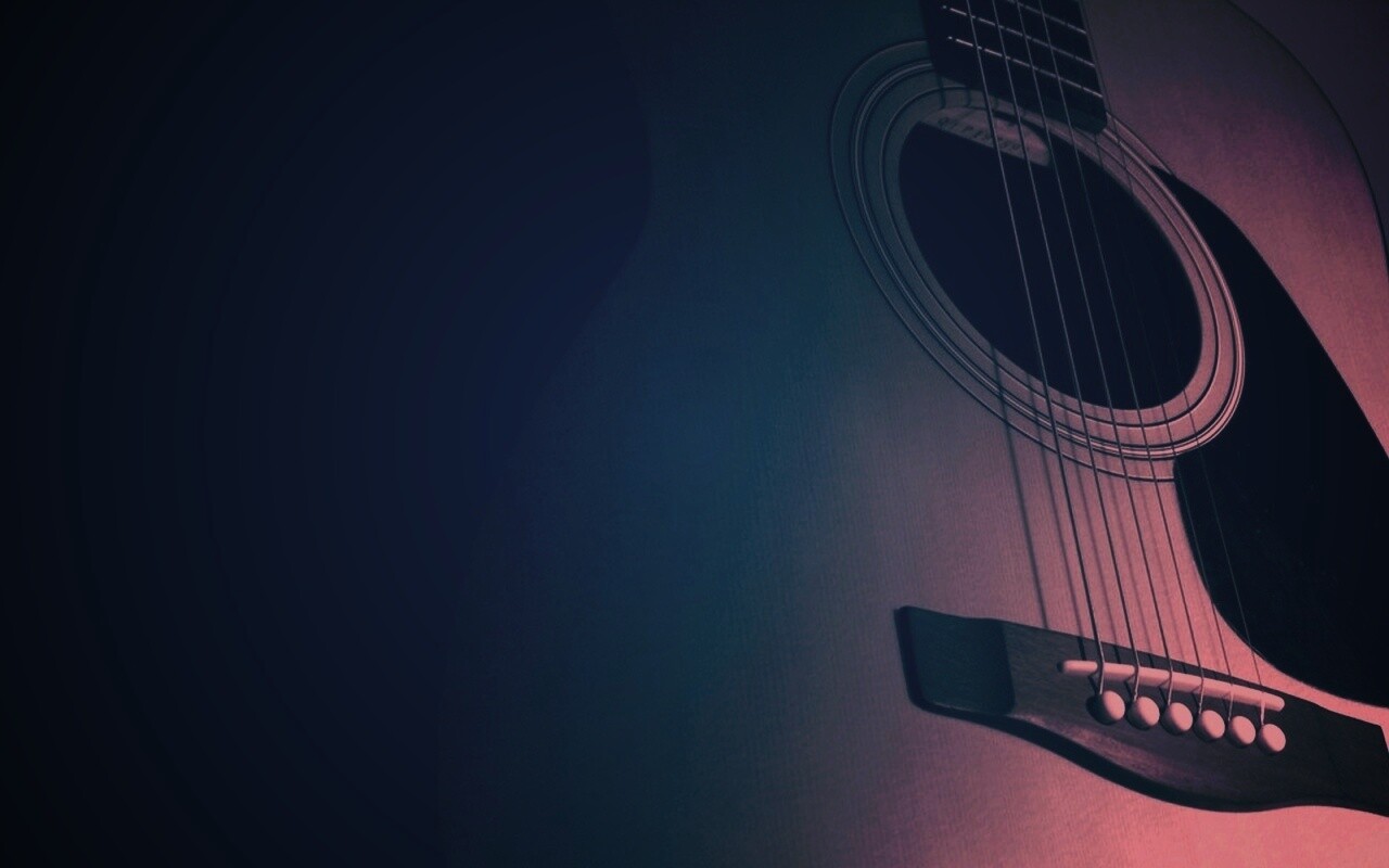 Акустическая гитара в синих тонах обои