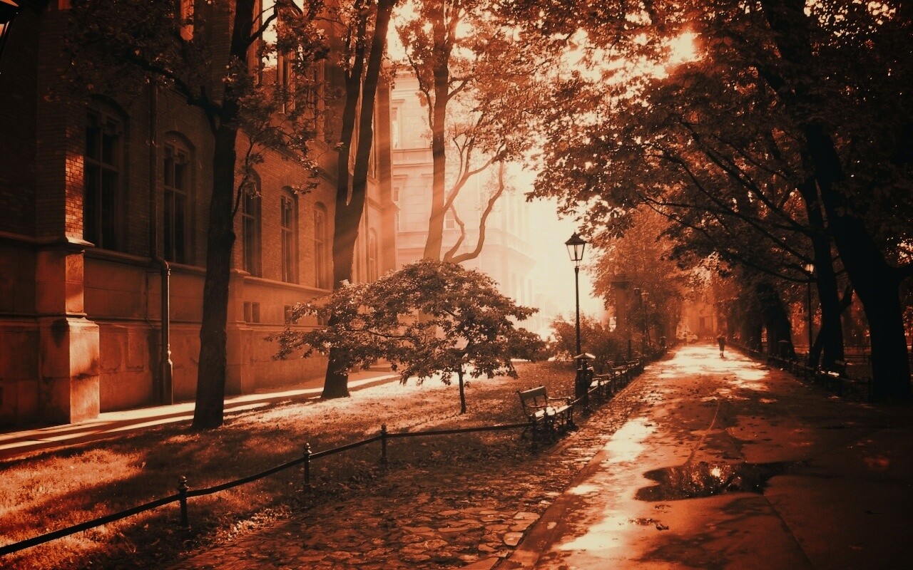 Аллея у здания обои