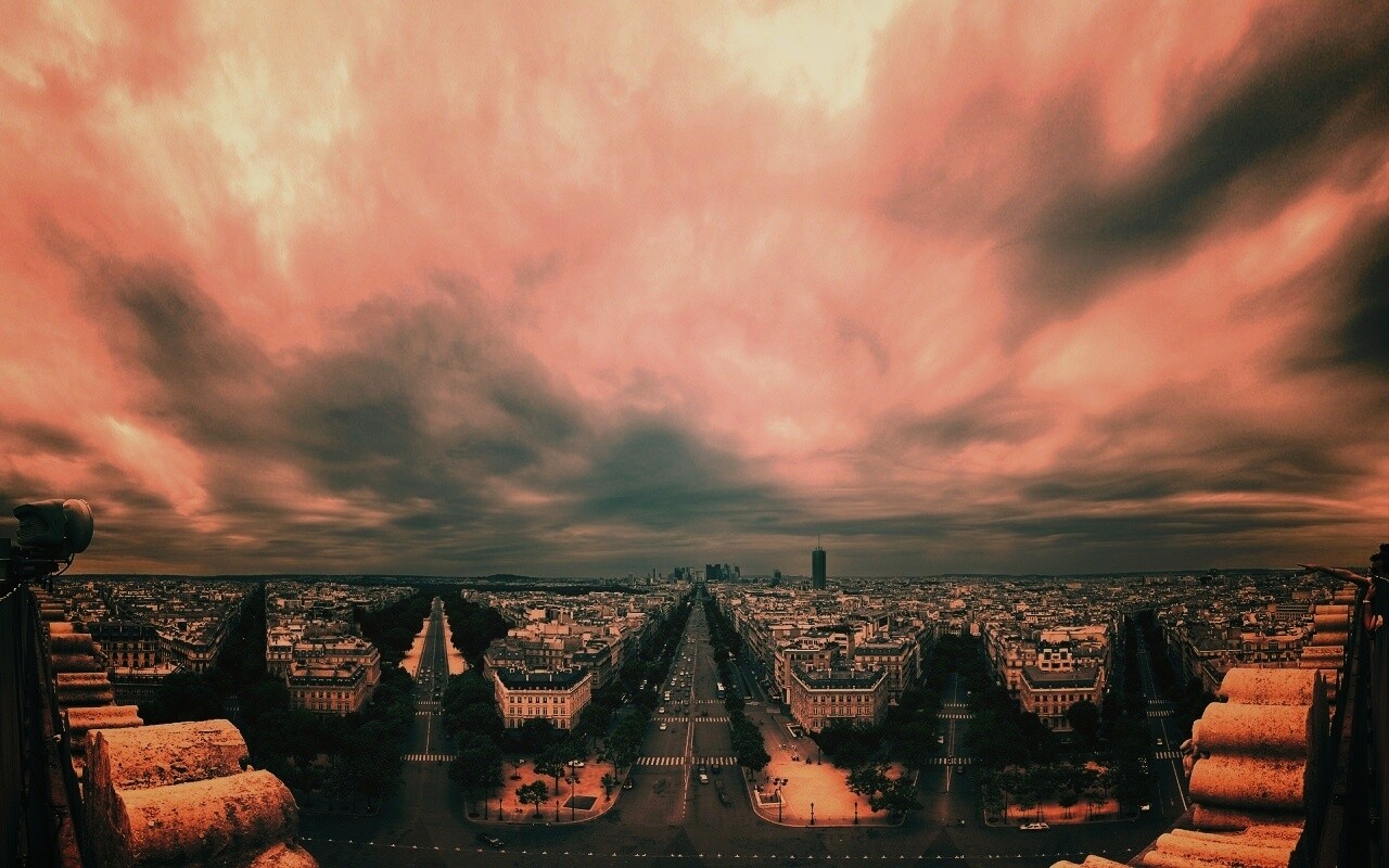 Париж широкоугольным объективном обои