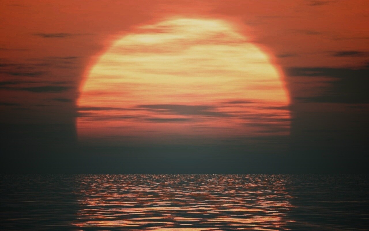 Закат над морской гладью обои