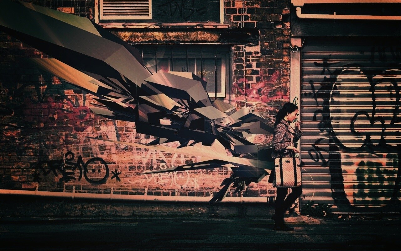 3D граффити на стене обои