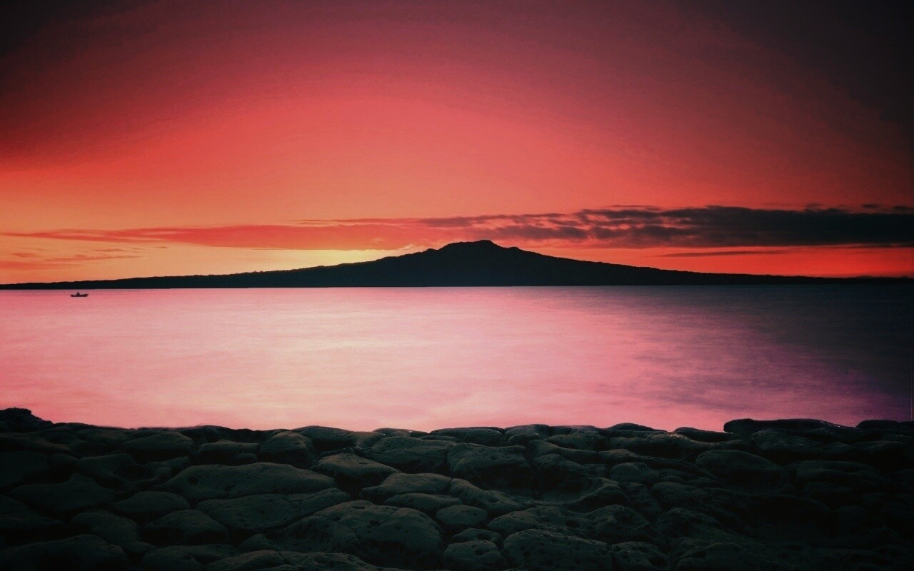 Закат за островом Рангитото обои