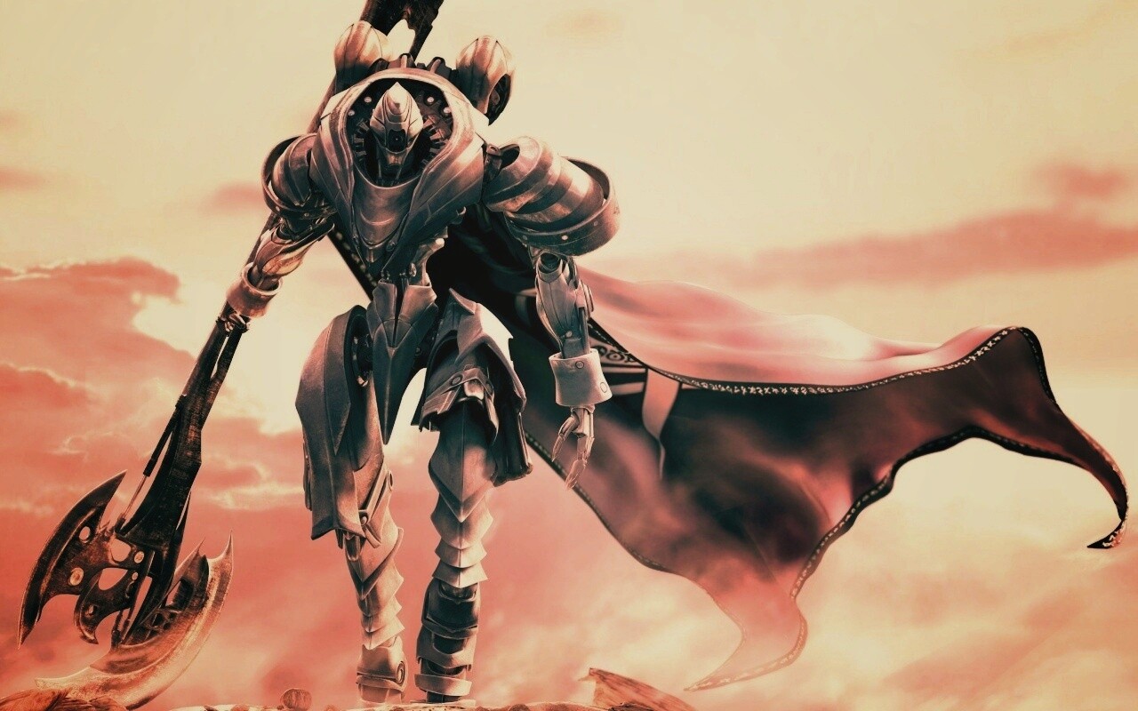 Боевой робот с топором в руке обои