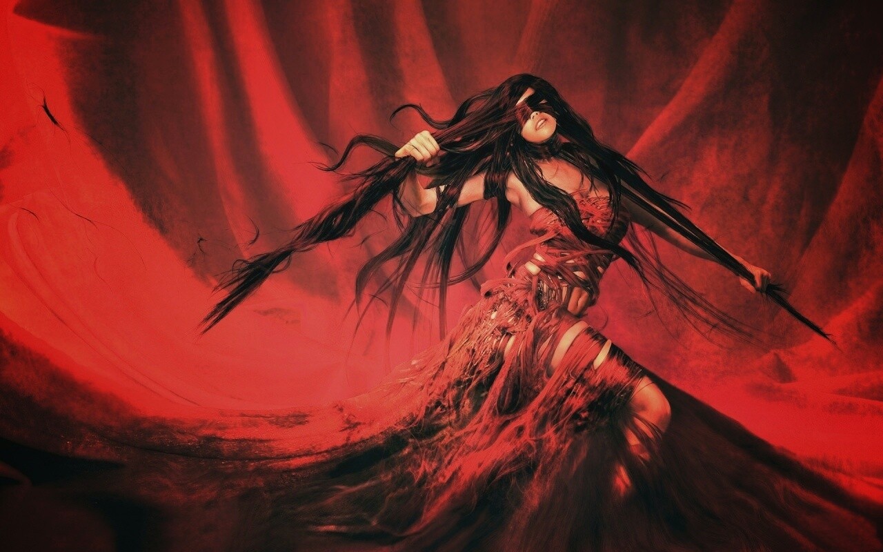 Девушка в красной мантии обои