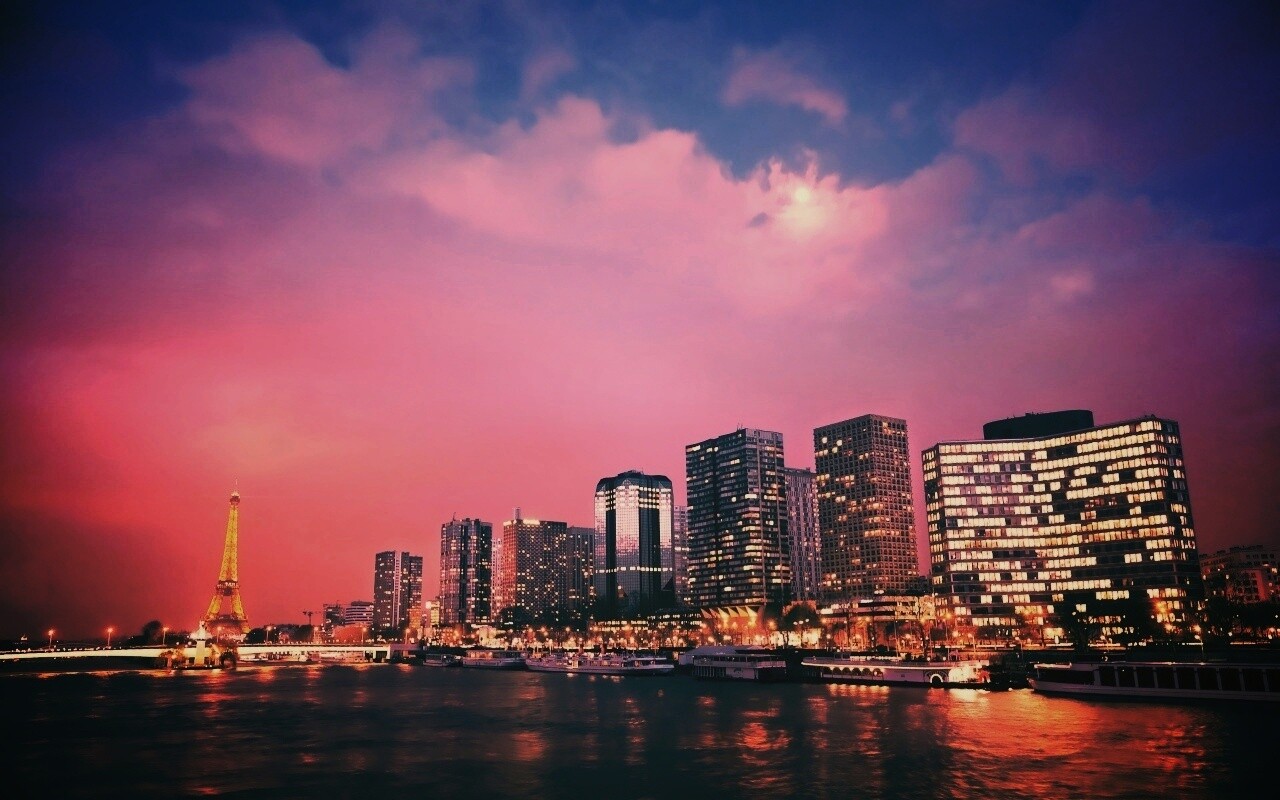 Вид на ночной Париж обои