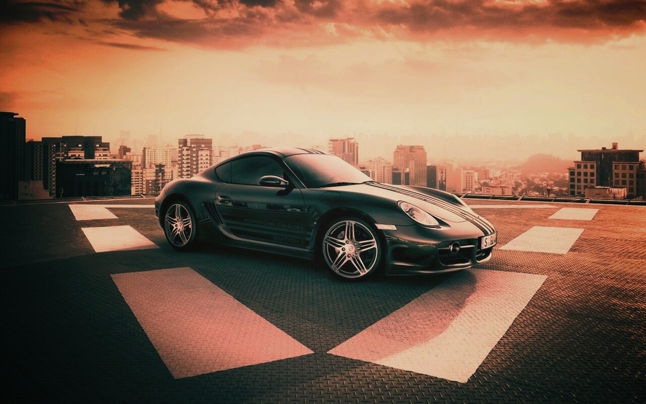 Порш на вертолетной площадке обои