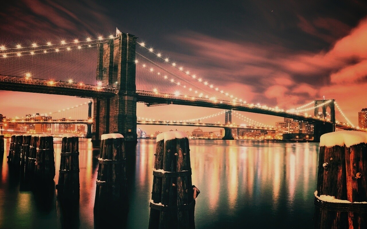 Бруклинский мост зимой HDR обои
