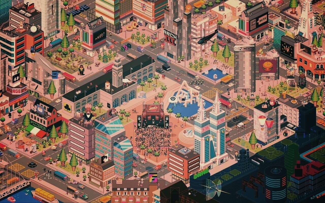 Пиксельный город обои