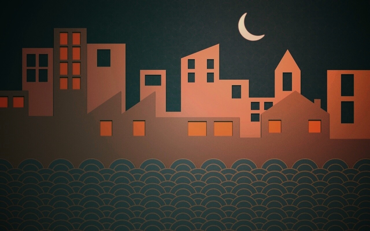 Ночной город на реке обои