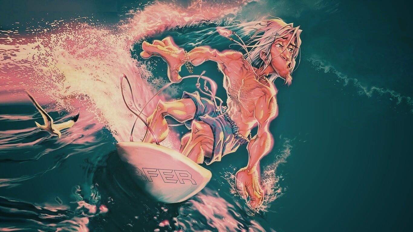 Карикатура на серфера обои