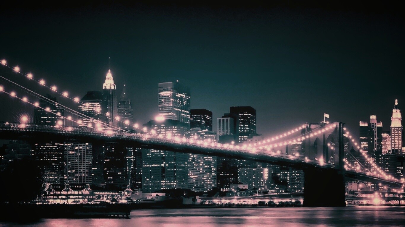 Вид на ночной Нью-Йорк обои