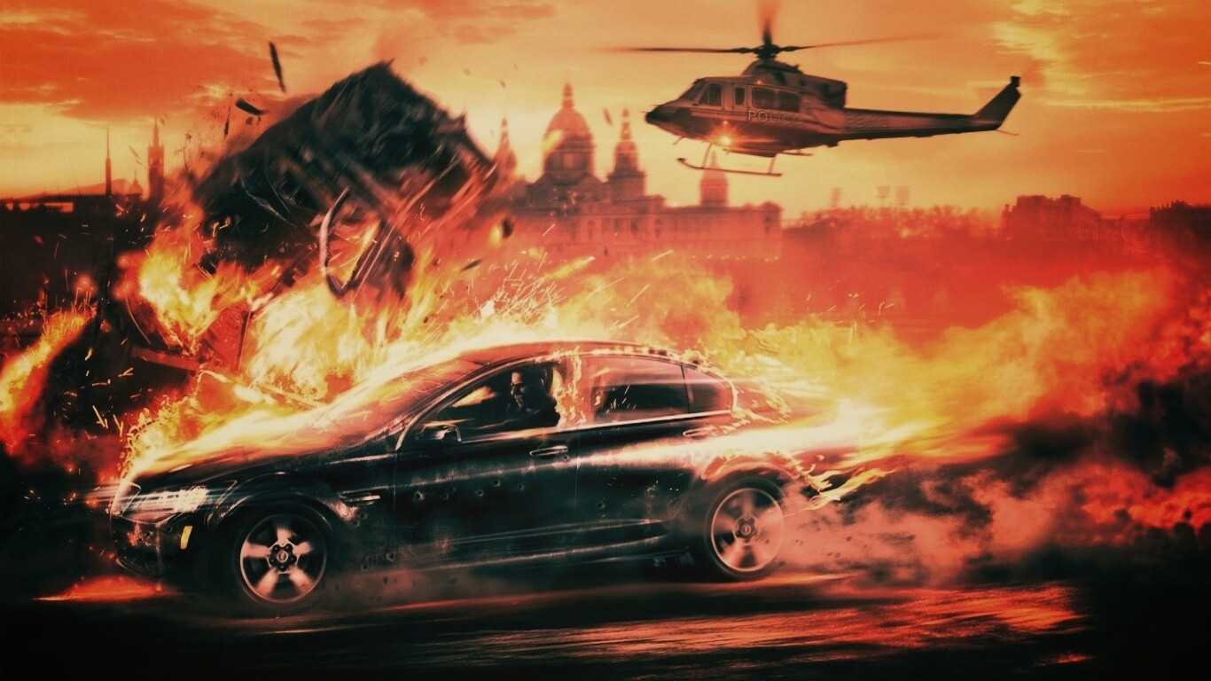 Погоня за горящей машиной обои