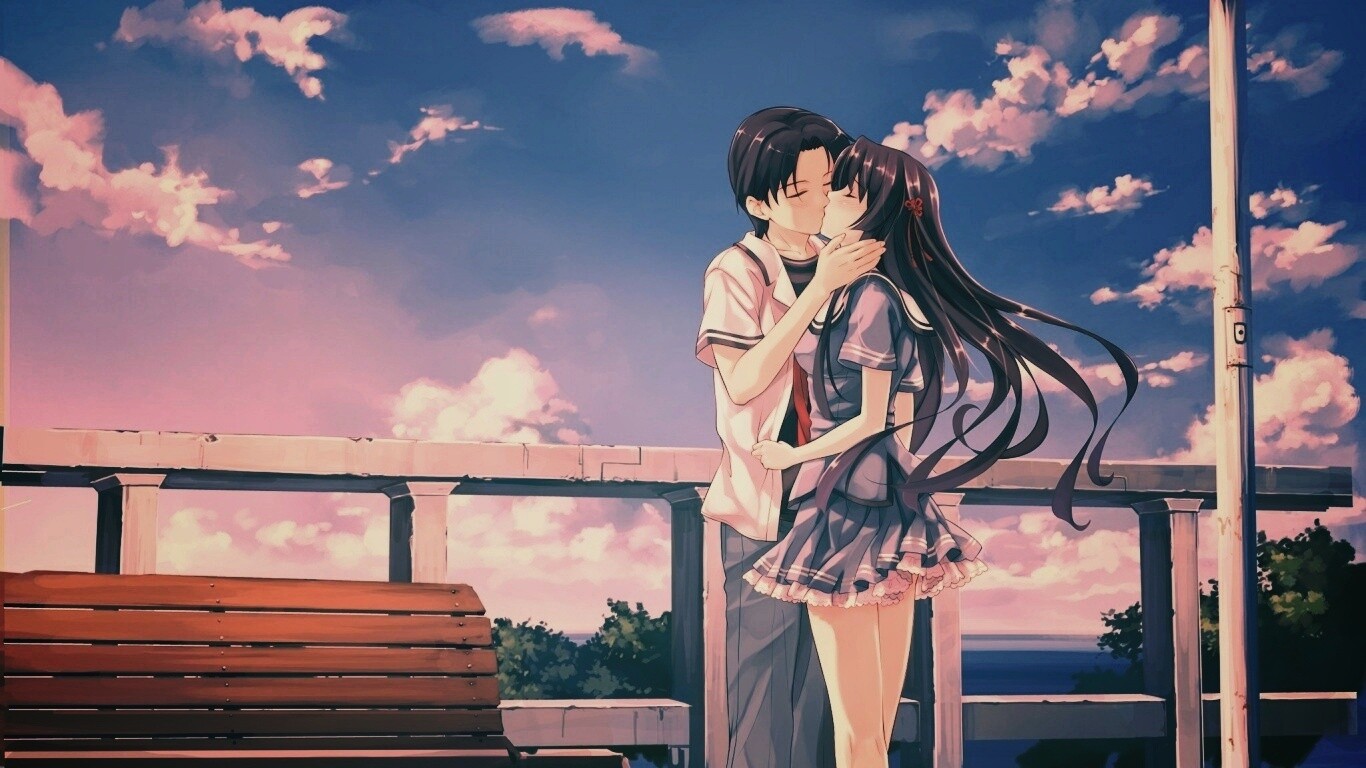 Поцелуй на набережной обои