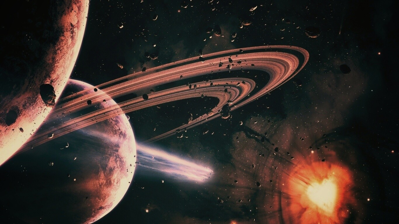 Голубой метеорит и туманность в виде сердца обои