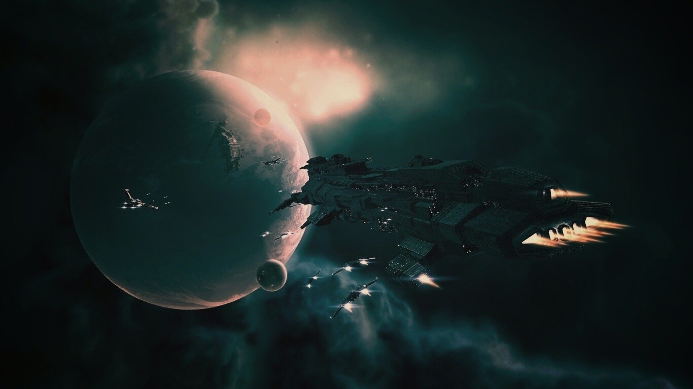 Космический флот атакует планету обои