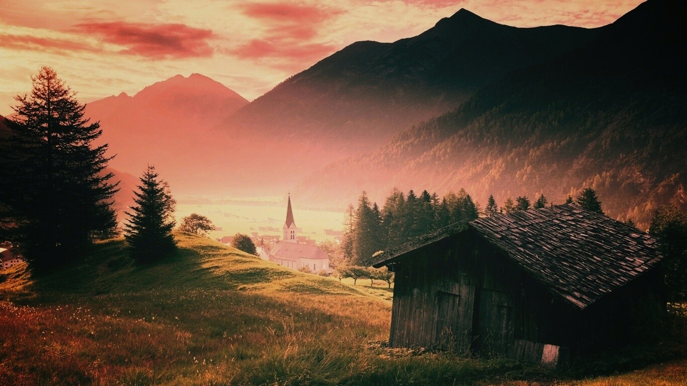 Церковь в австрийской деревне обои