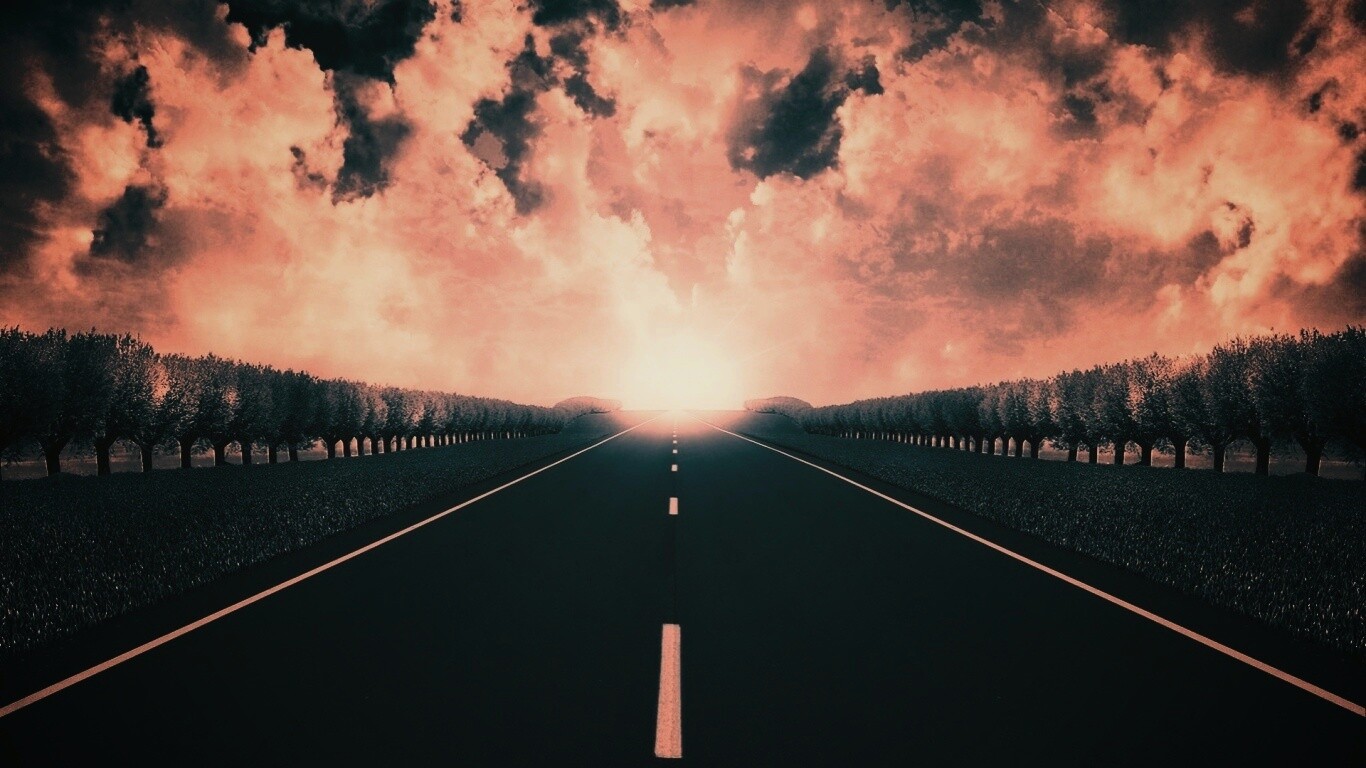 Дорога на закат обои