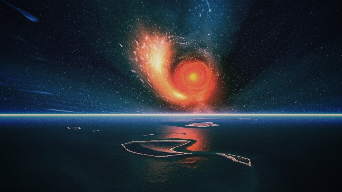 Красная дыра над океаном обои
