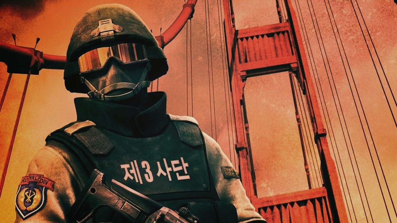 Солдат на мосту Золотые Ворота обои