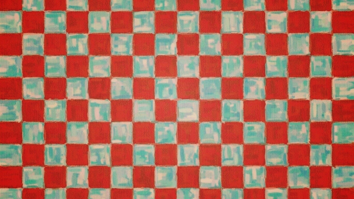 Рисованные красно-голубые клетки обои