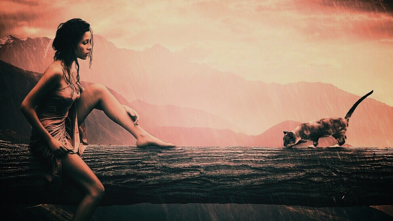 Девушка и кошка обои