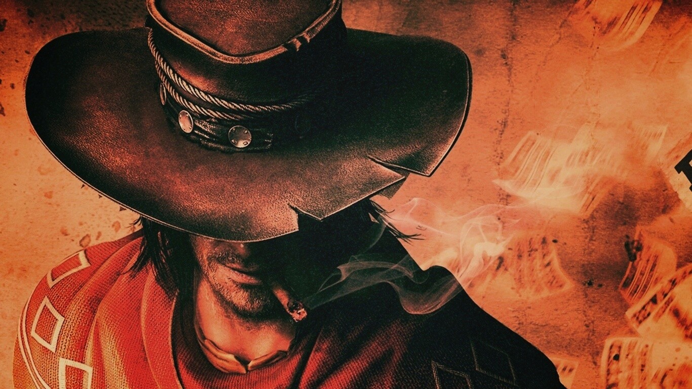 Мужик с сигарой в шляпе и пончо обои