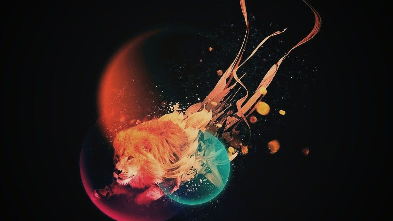 Лев в абстарктой фигне обои