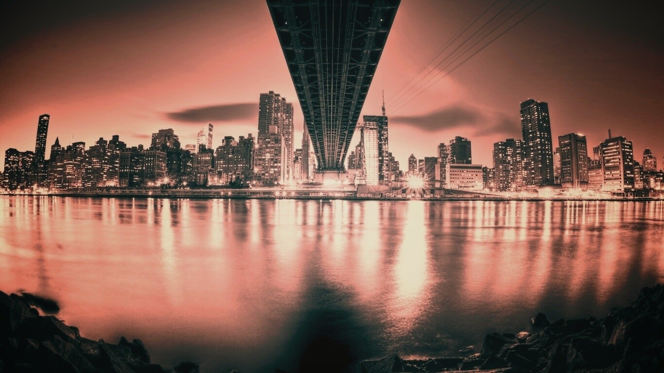 Вид на Остров Рузвельта из-под моста Квиснборо обои