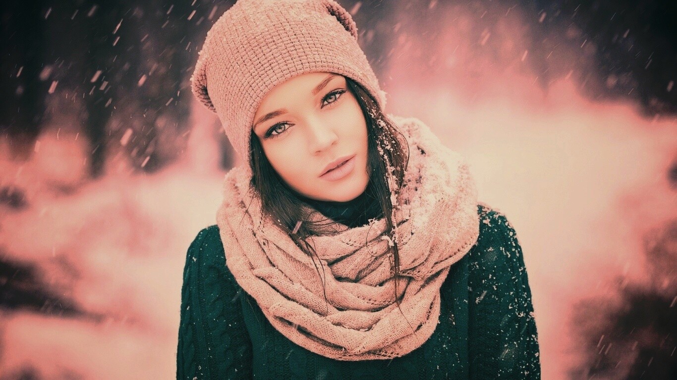 Девушка в снегопад обои