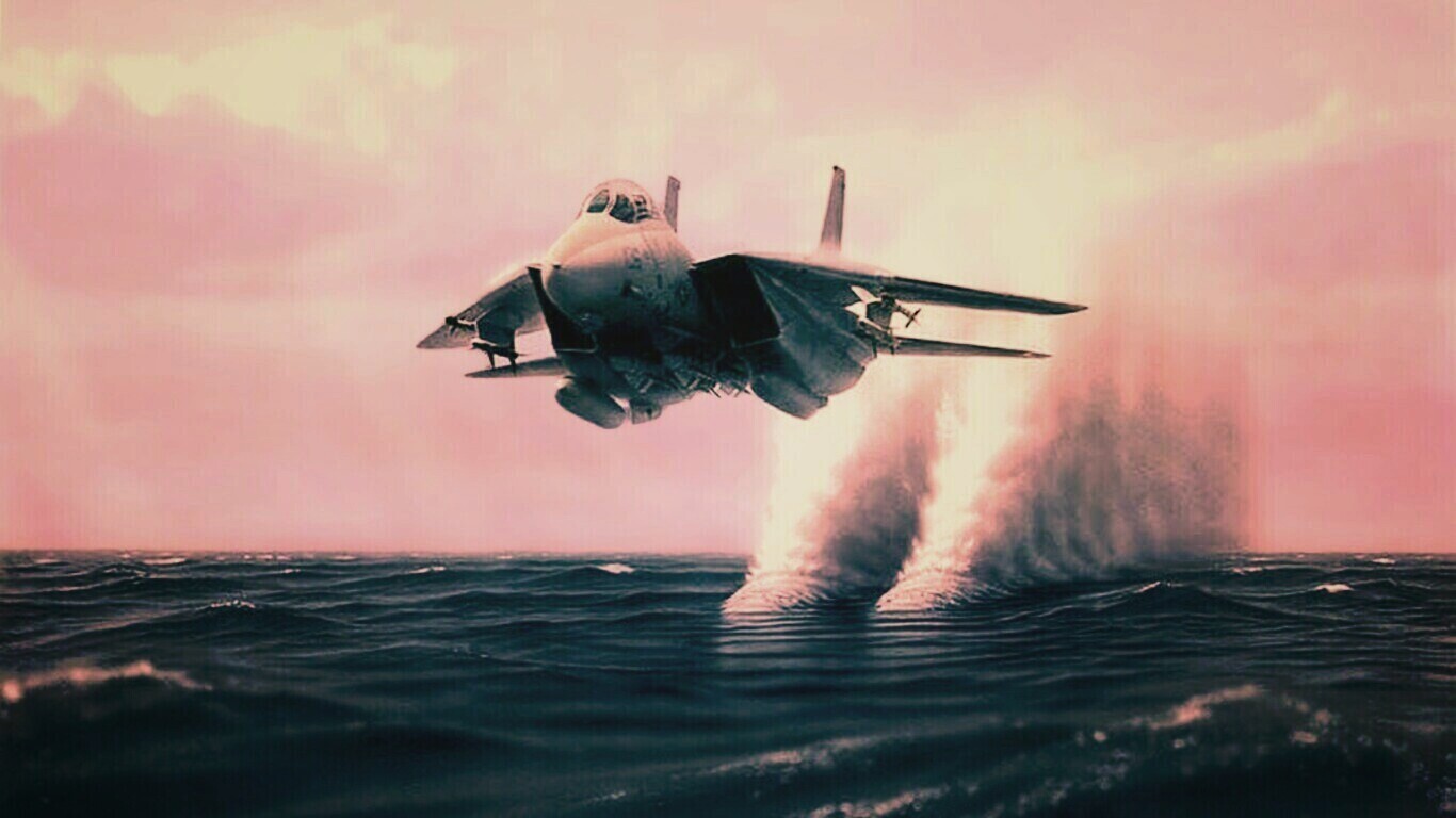Истребитель над водой обои