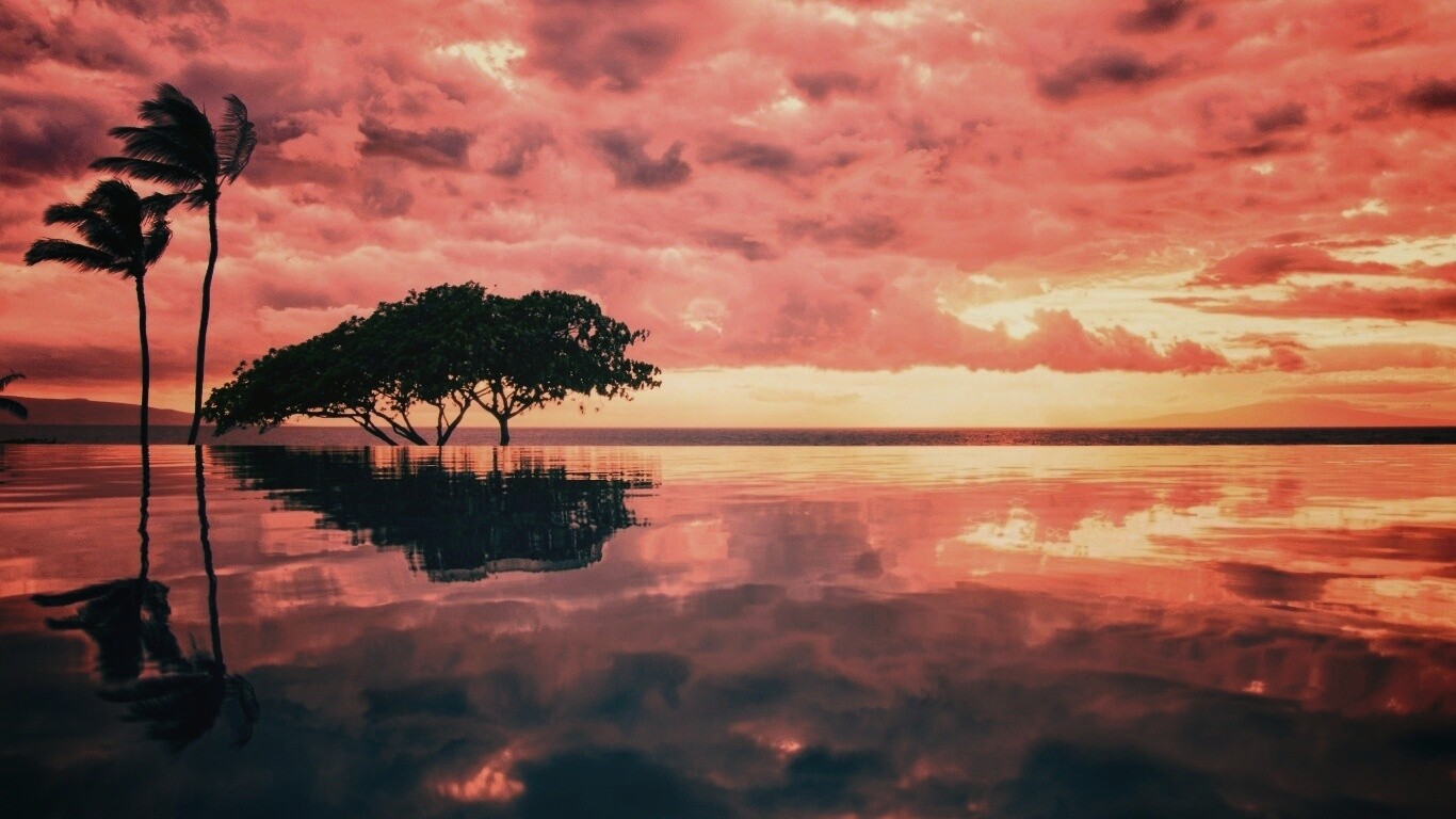 Восход над озером обои