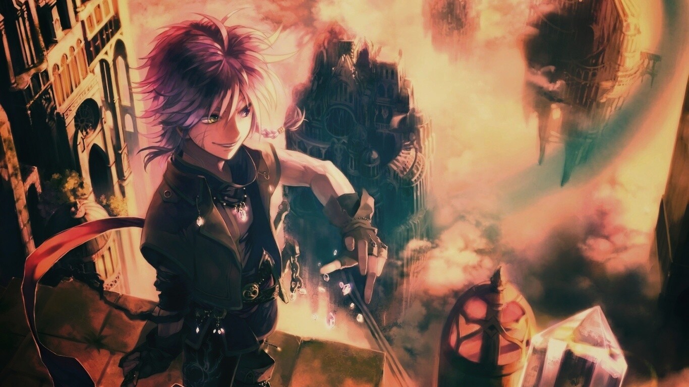 Анимешный парень с горстью кристаллов обои