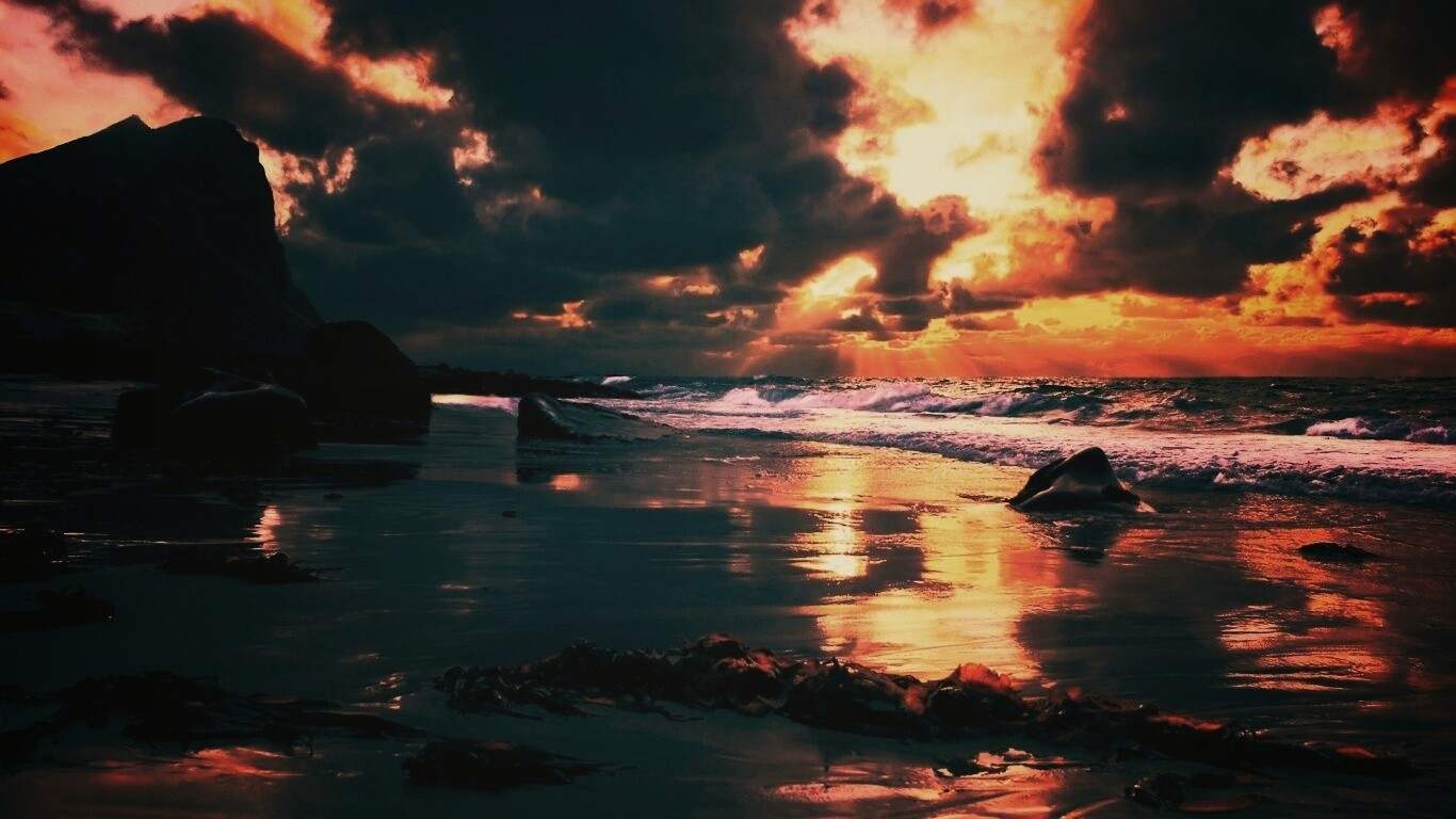 Океанский берег на закате обои