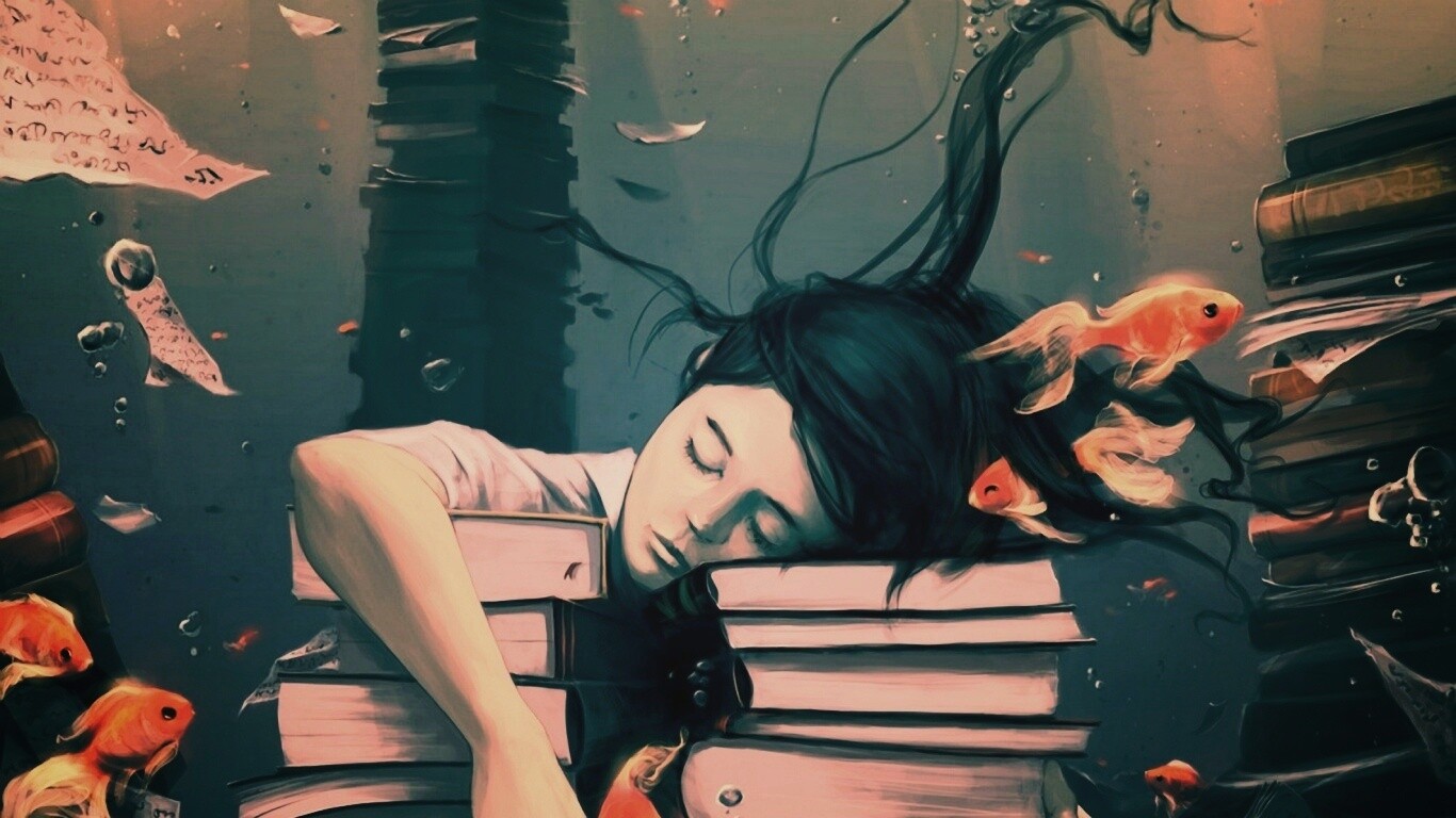 Девочка тонет в знаниях обои