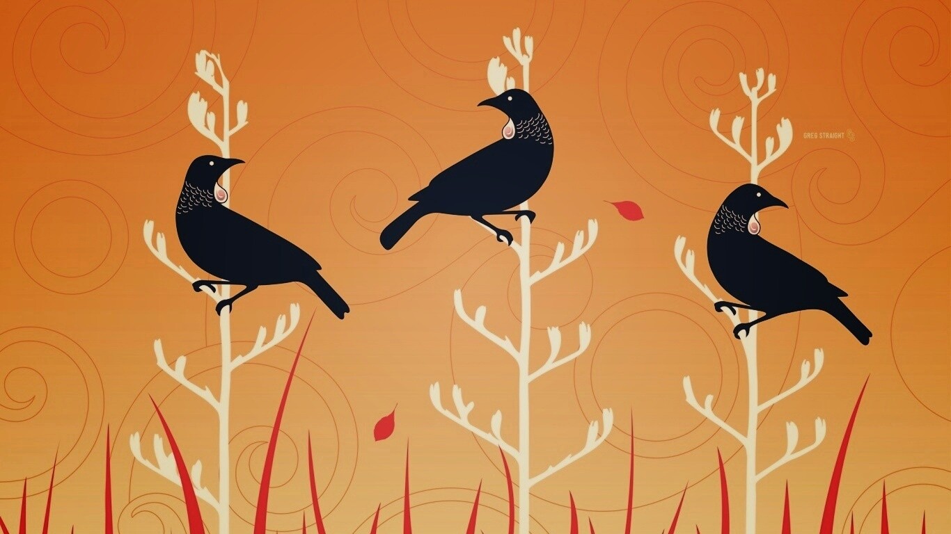 Векторные стилизованные птицы на ветках дерева обои