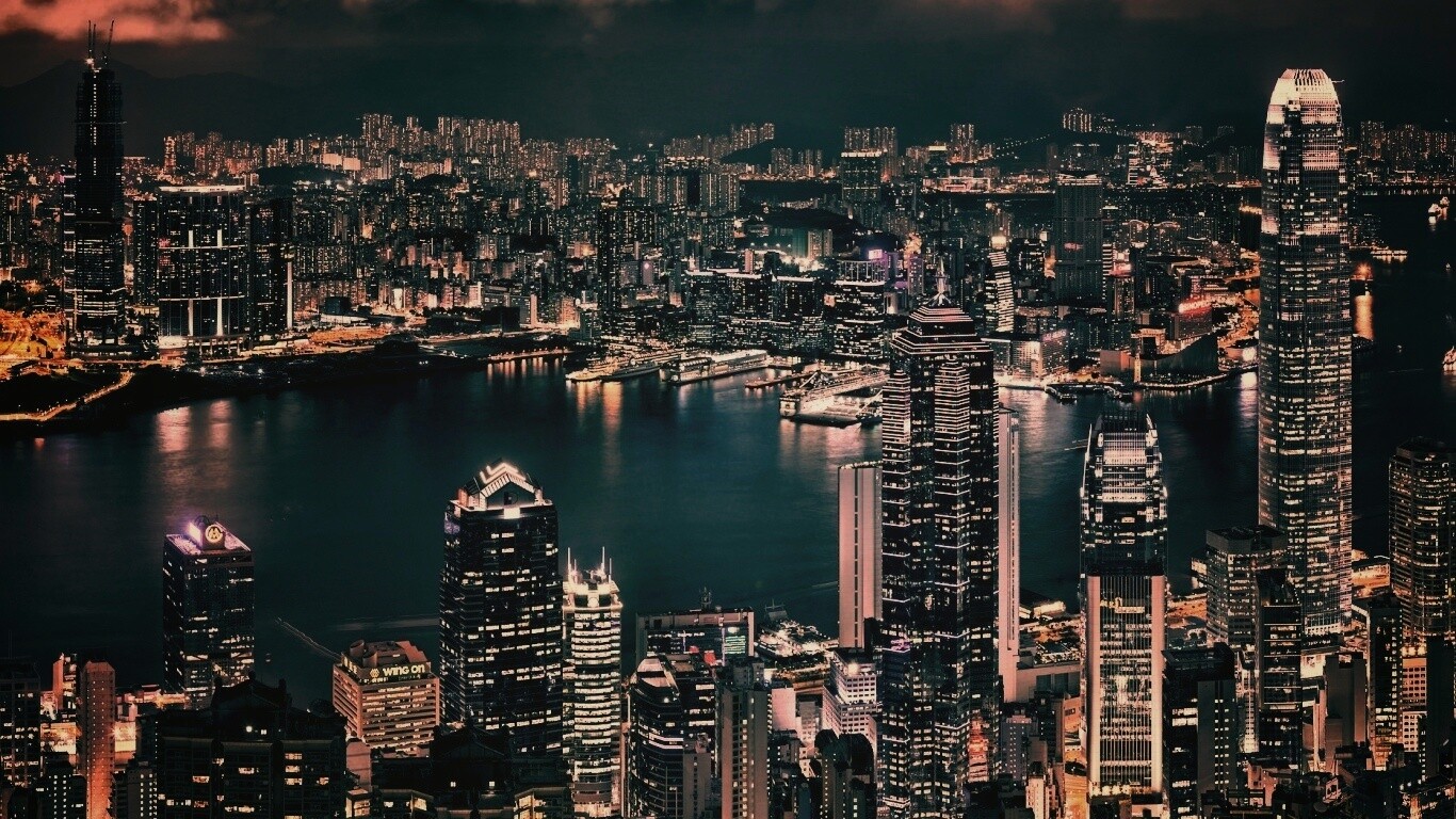 Небоскребы ночью обои