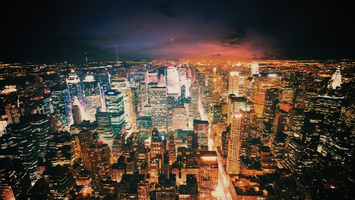 Вид на ночной Нью-Йорк обои