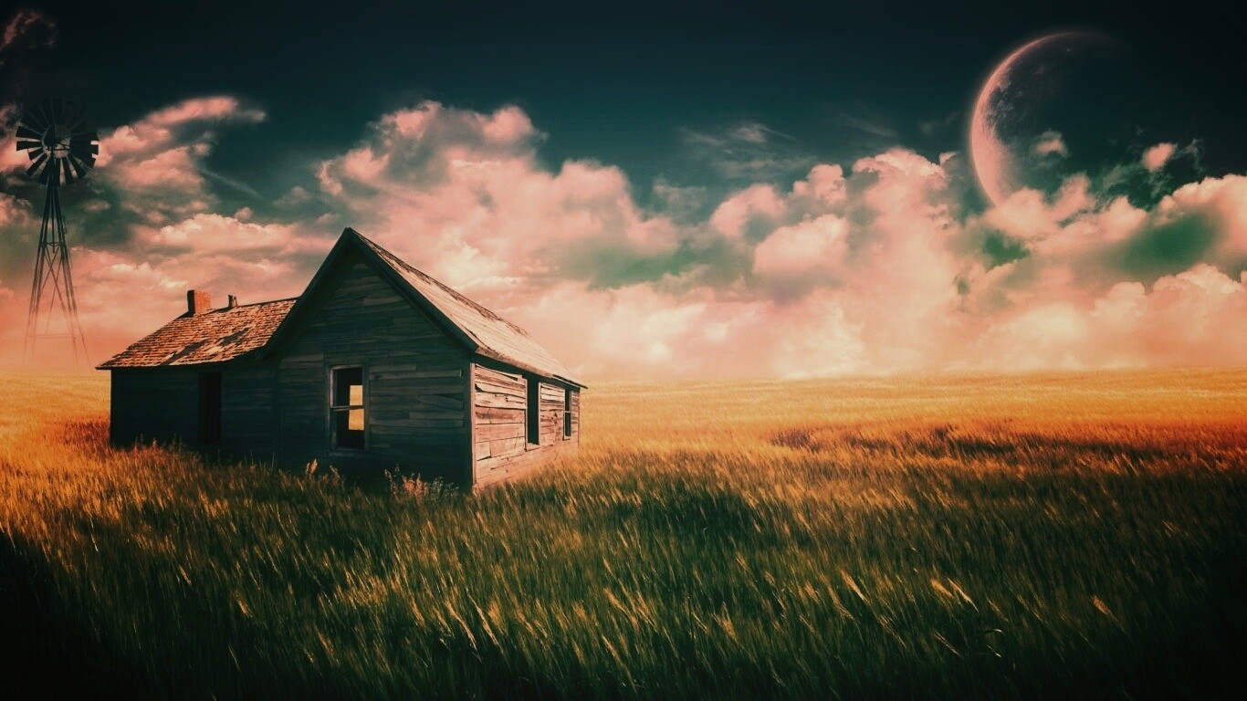 Домик в поле обои